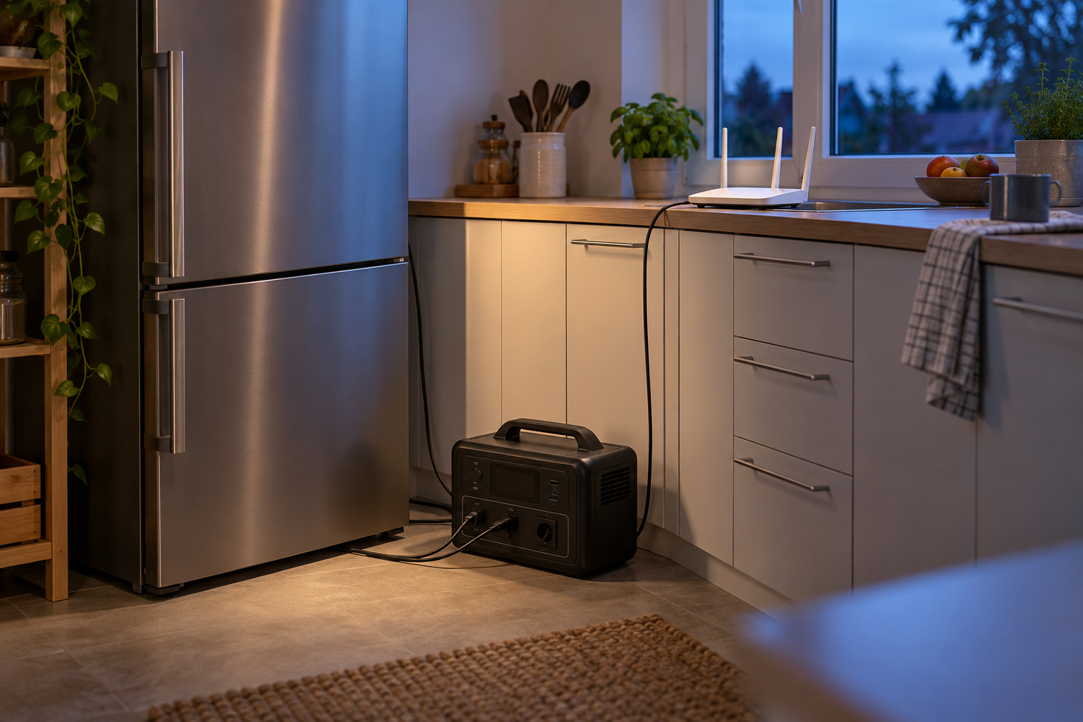 Kühlschrank und Router mit Notstrom versorgen: Bedarf und Laufzeit [Bildinhalt mit KI erstellt]